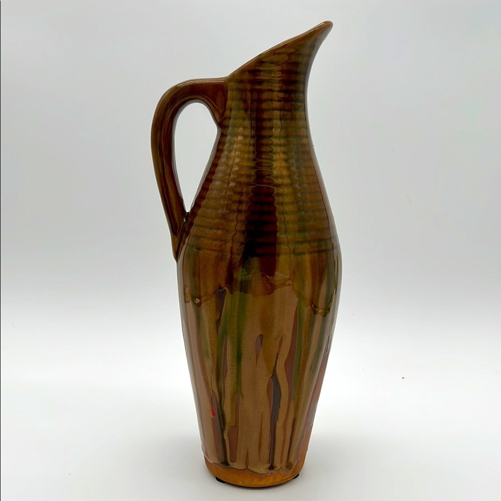 Vintage Hosley Potteries Ceramic Pitcher - 12.25” Tall with Drip Design